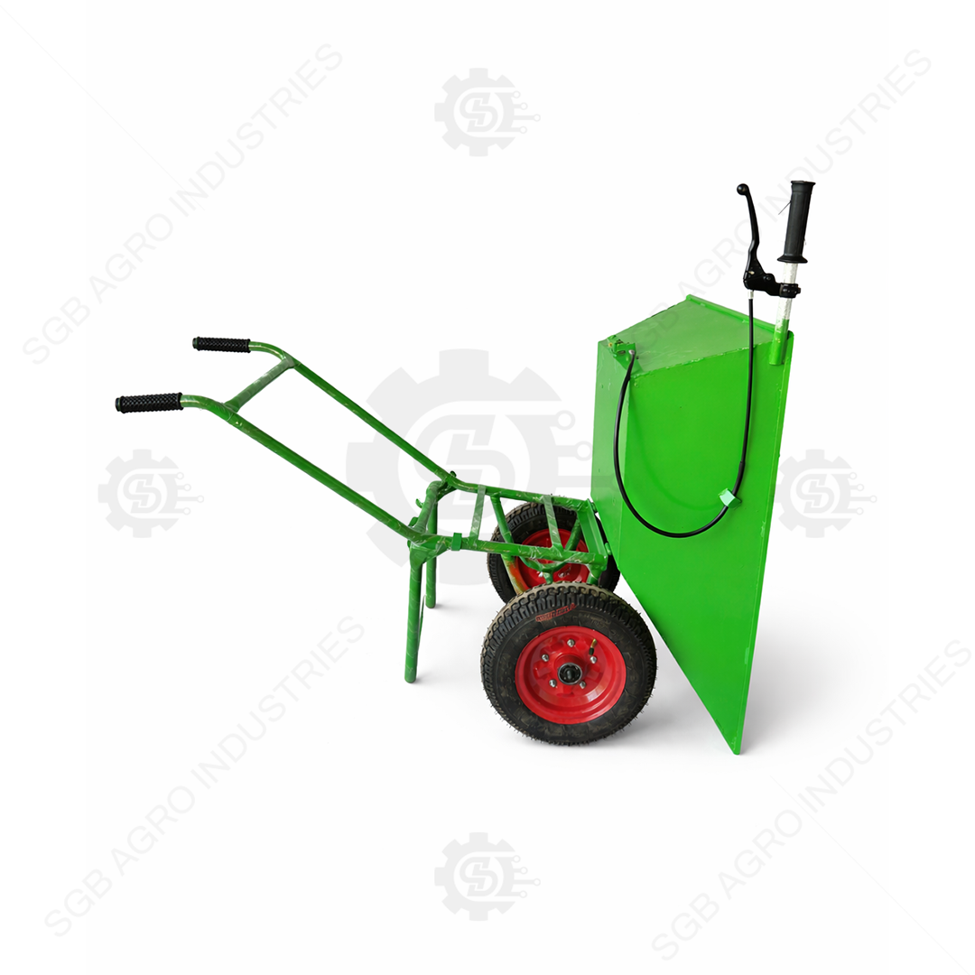 SGB Dumper Type Wheel Barrow for Farmers –Easy Unloading Design SGB dumper type wheel barrow for farmers easy unloading agricultural trolley India
